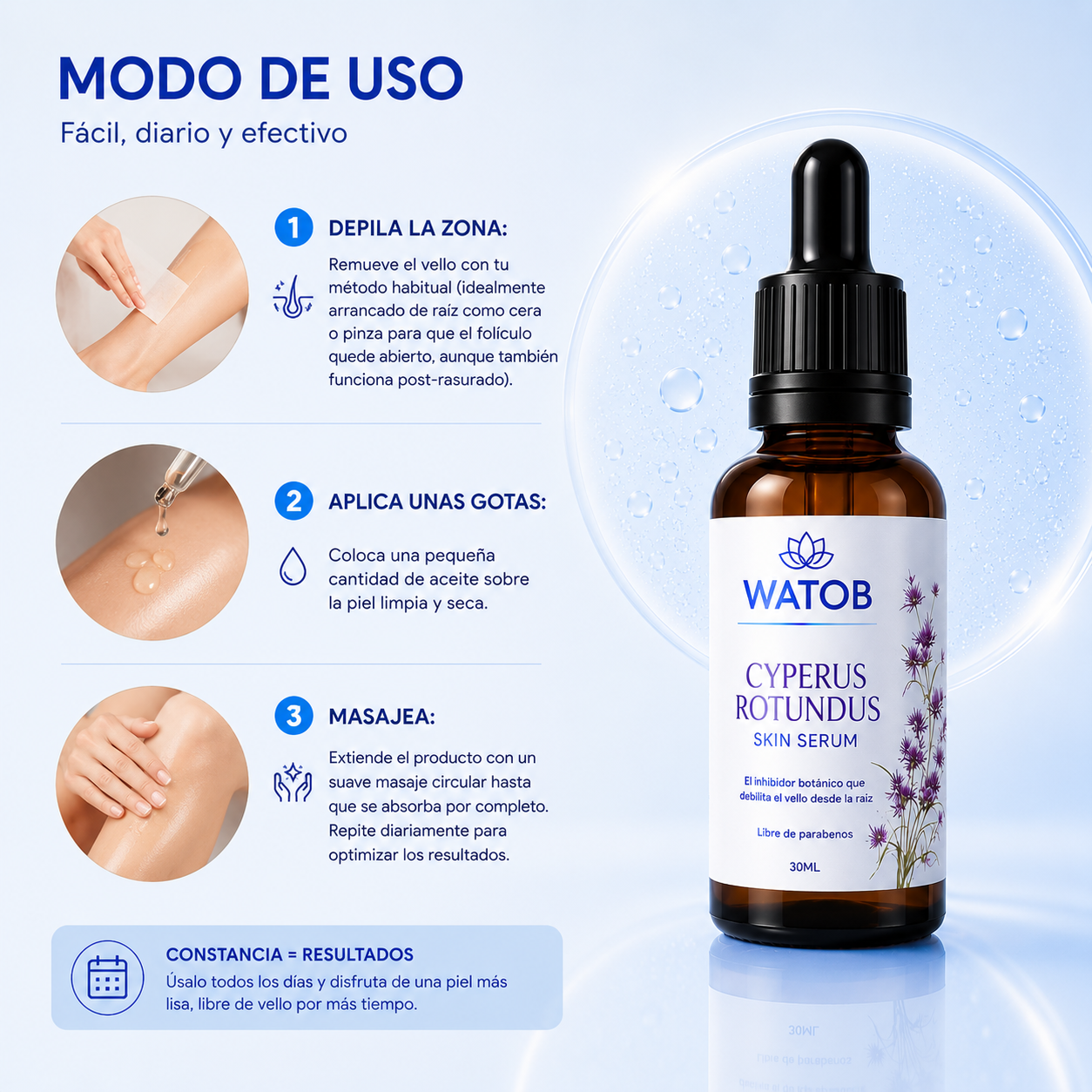 Aceite de Cyperus Rotundus - Dile adiós al vello de forma progresiva y 100% natural