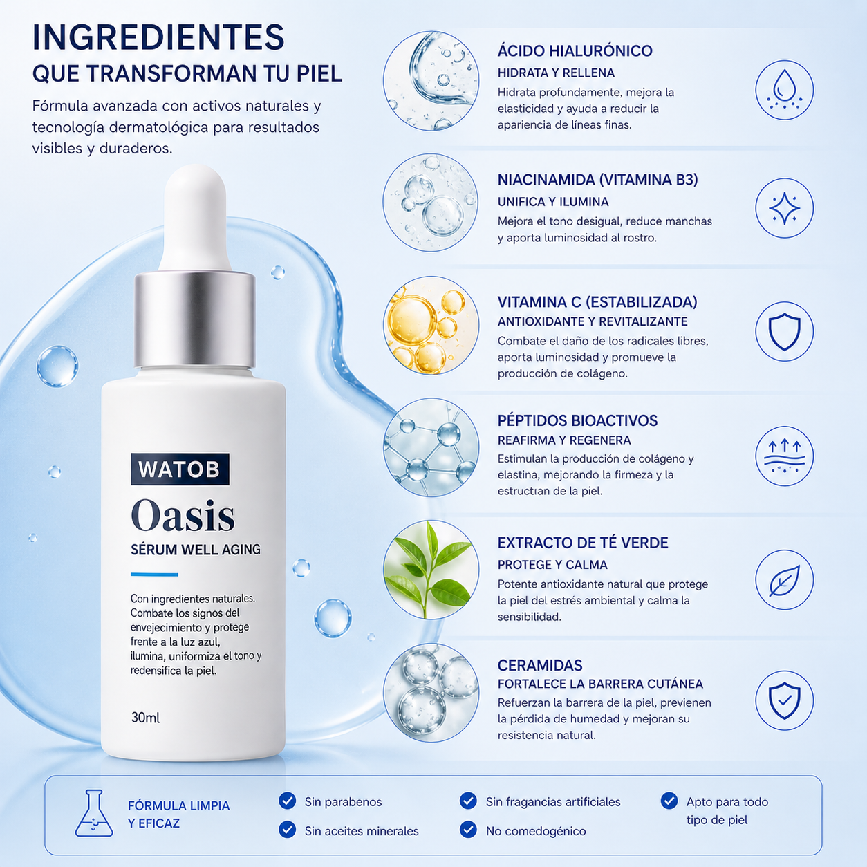 Sérum Facial Oasis - Reduce manchas y unifica el color de la piel.