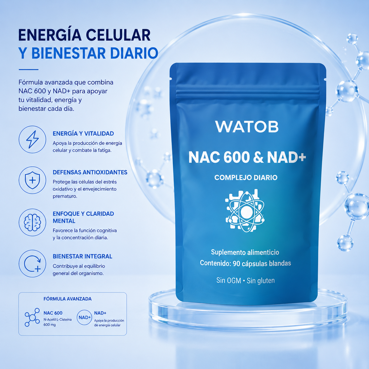 Complejo NAC600 + NAD + La defensa definitiva para tu hígado, cerebro y metabolismo.