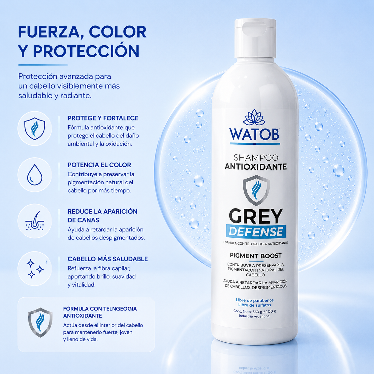 Shampoo Anticanas Grey Defense - Mantén tu cabello joven, vibrante y con su color natural por más tiempo