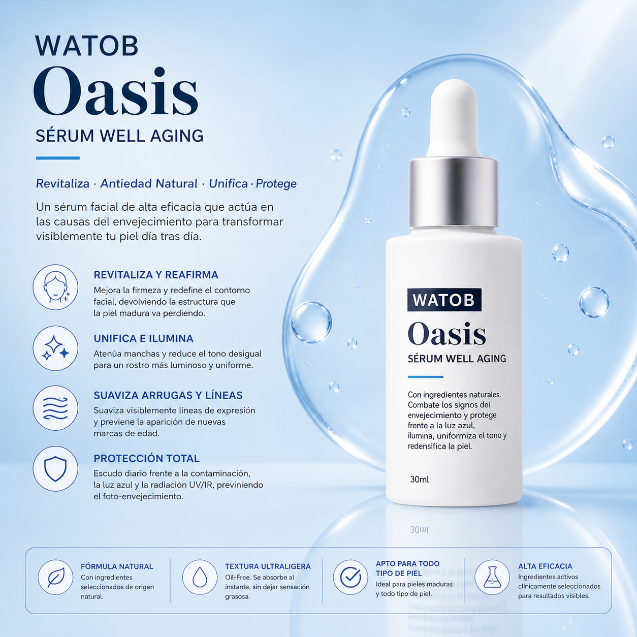 Sérum Facial Oasis - Reduce manchas y unifica el color de la piel.