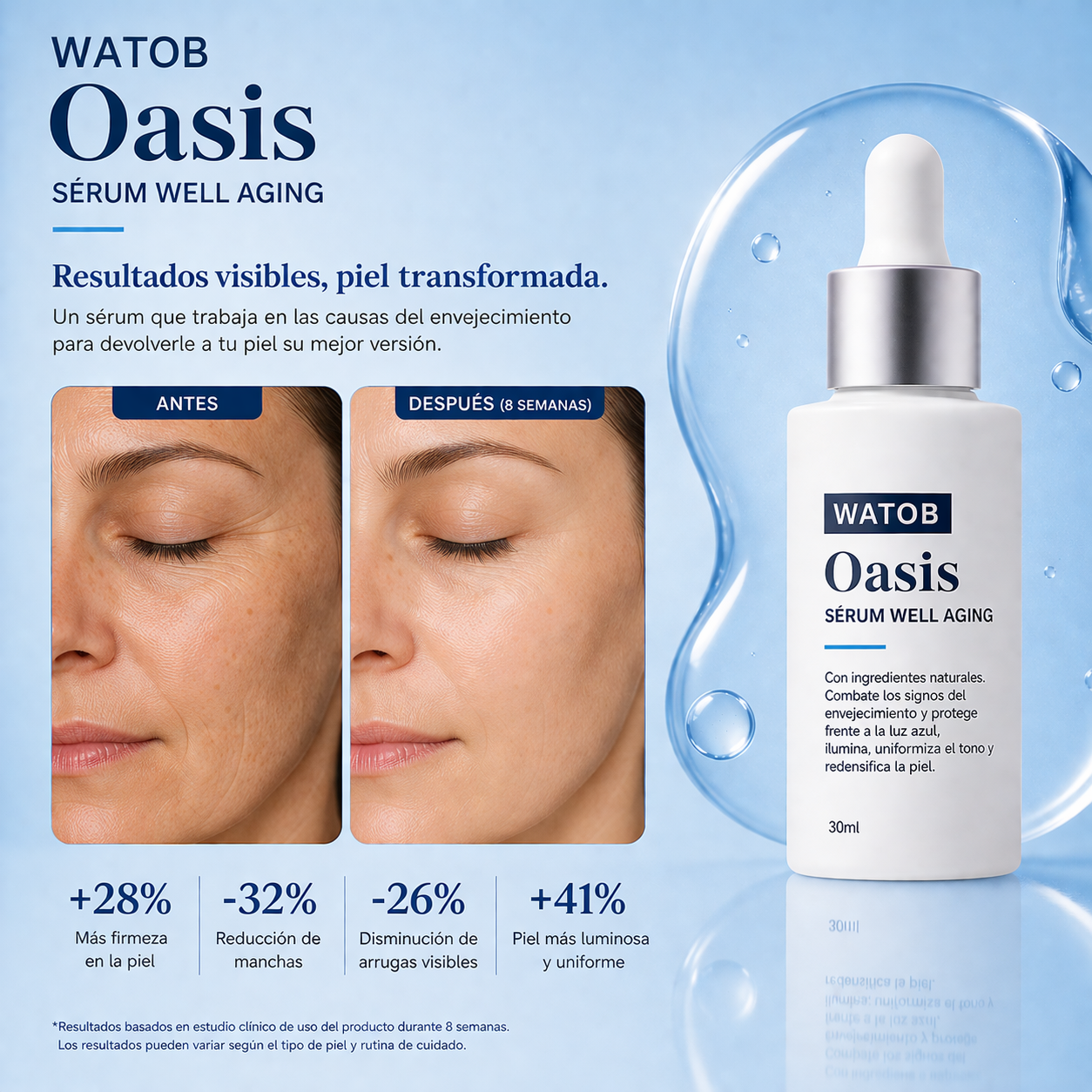 Sérum Facial Oasis - Reduce manchas y unifica el color de la piel.