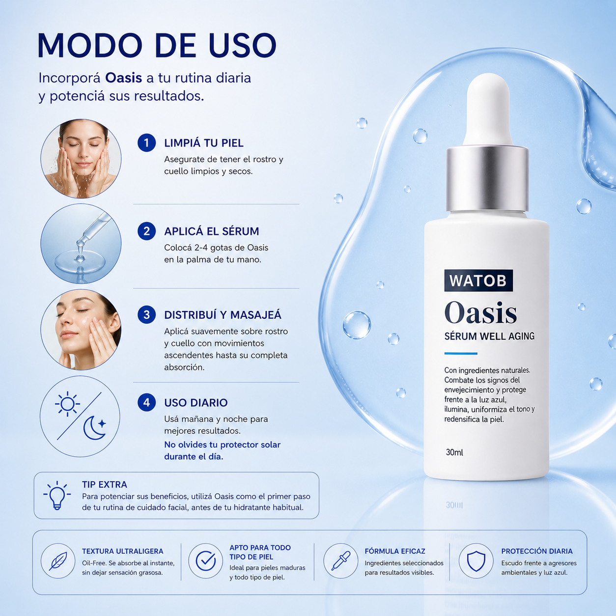 Sérum Facial Oasis - Reduce manchas y unifica el color de la piel.